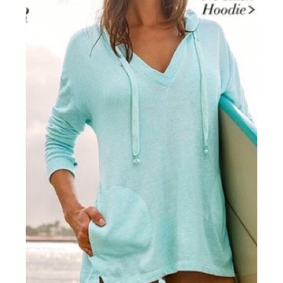 Athleta No Rush Drawstring V-Neck Sweatshirt Pullover Hoodie -Teal Size Small - Picture 11 of 11
